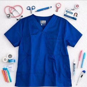 Wonder Work BRAND NEW Women’s V-Neck Top Stretch Comfort Color Royal Blue Sz Med